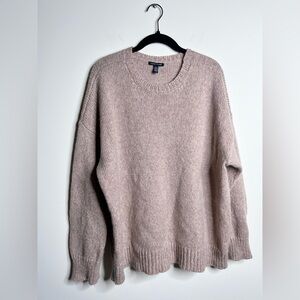 Eileen Fisher Airspun Wool Mohair Blend Crewneck Sweater Oversized Tan Large